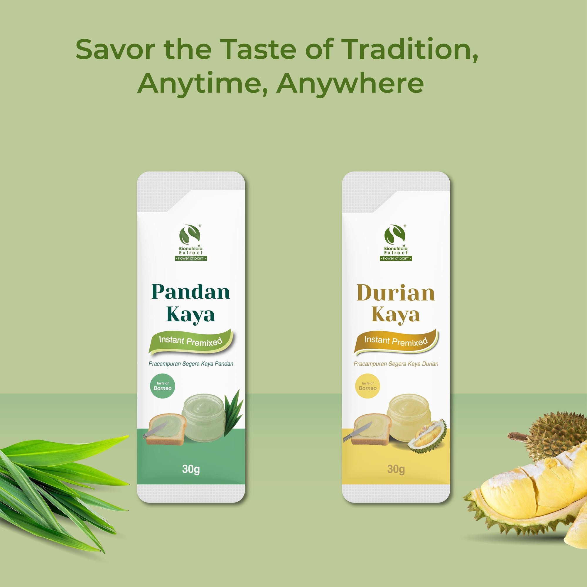 Pandan Kaya / Durian Kaya, Easy Instant Kaya Spread (6 sachets)